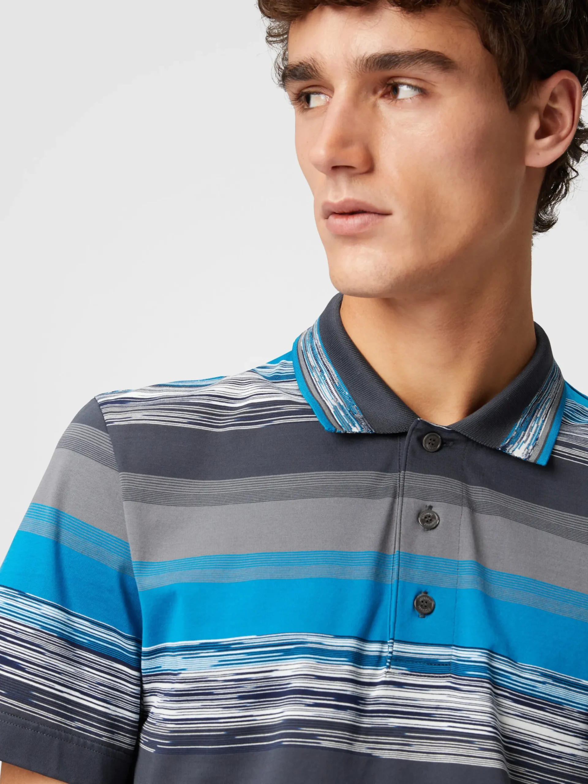 Cotton jersey polo shirt with gradient stripes