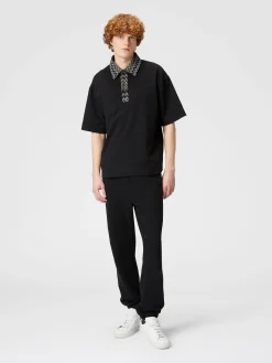 Cotton jersey polo shirt with chevron knit inserts