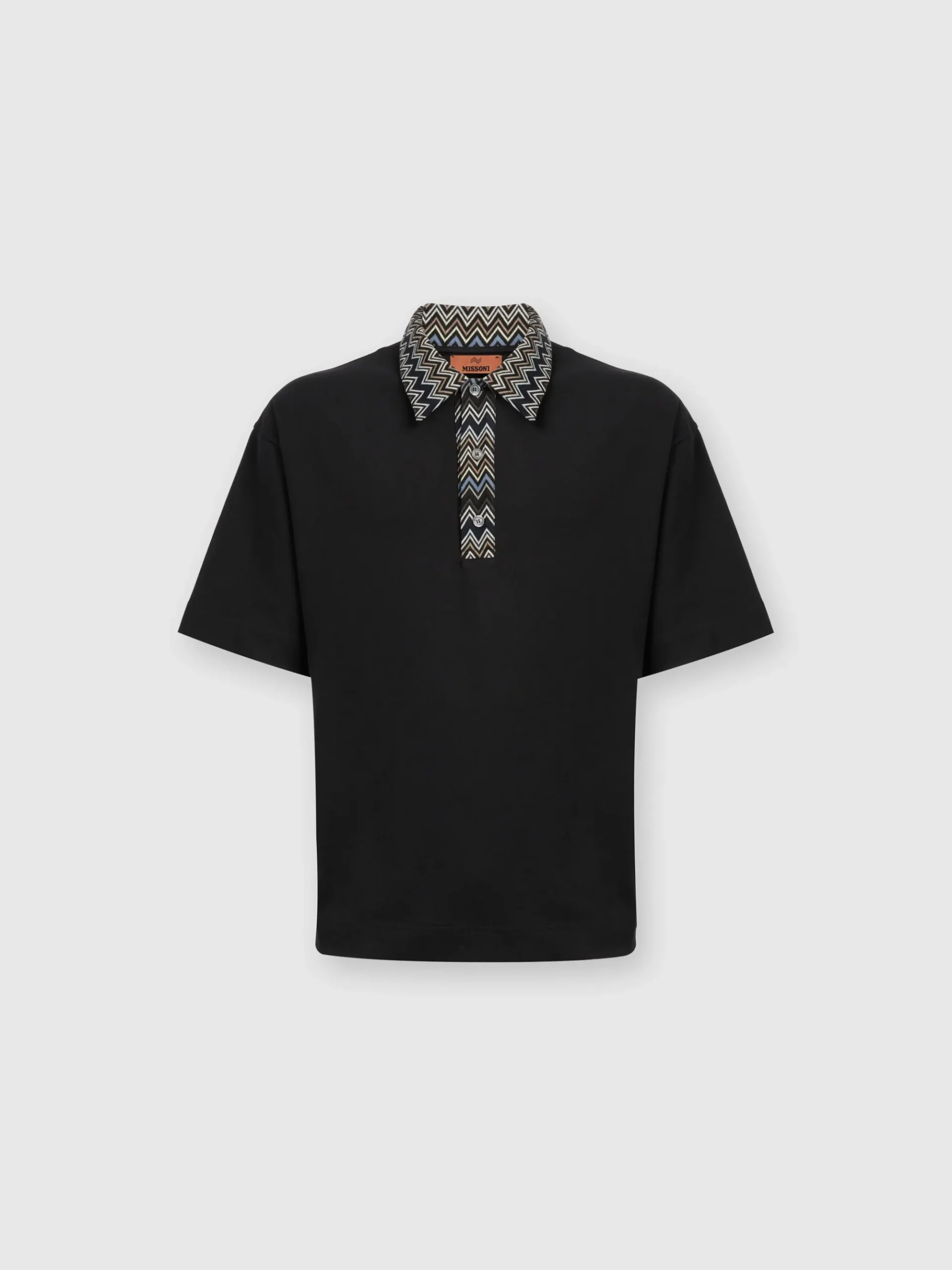 Cotton jersey polo shirt with chevron knit inserts