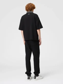 Cotton jersey polo shirt with chevron knit inserts