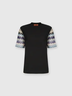 Cotton jersey T-shirt with zig zag knit sleeves