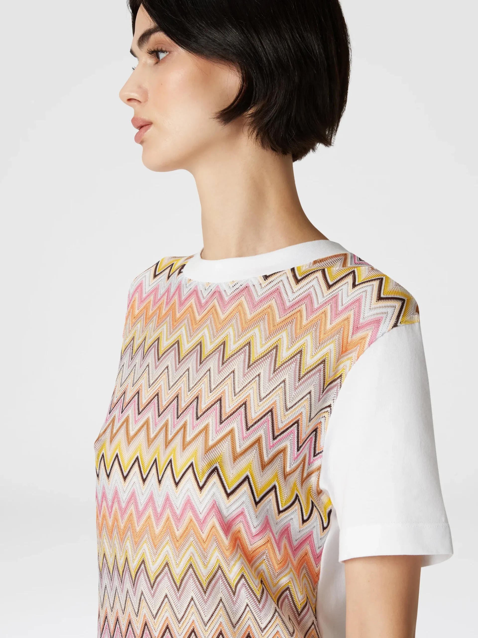 Cotton jersey T-shirt with chevron inserts