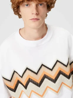 Cotton jersey T-shirt with zig zag embroidery