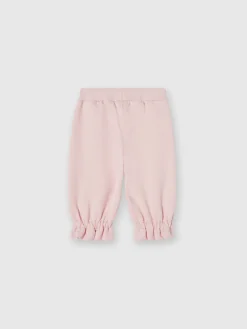 Cotton joggers with ruffles on the bottom and logo