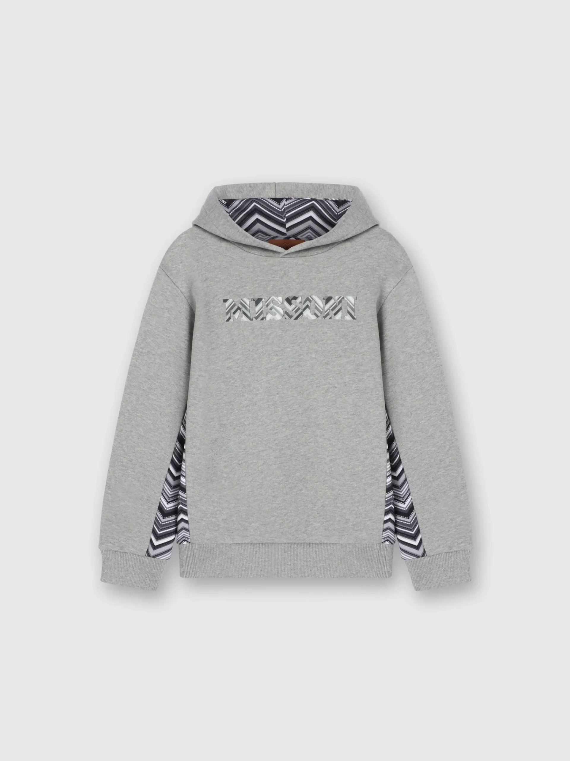 Cotton sweatshirt with hood, zig zag inserts and logo