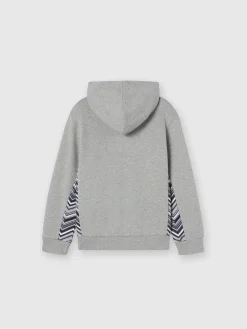 Cotton sweatshirt with hood, zig zag inserts and logo