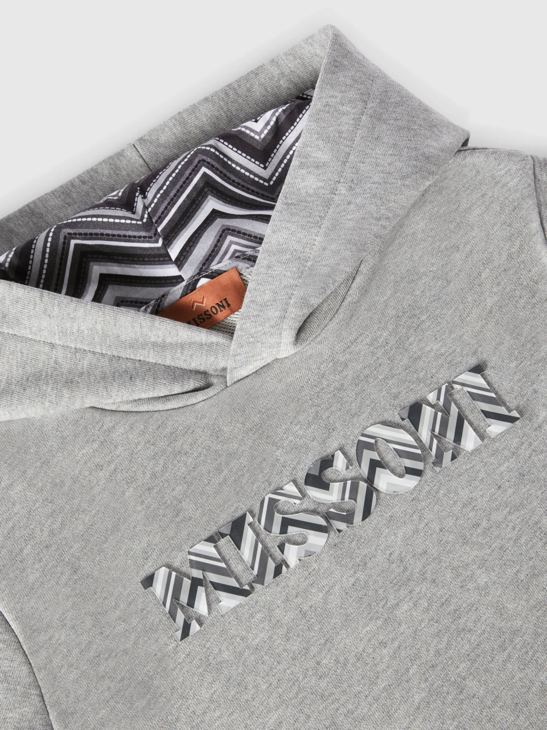 Cotton sweatshirt with hood, zig zag inserts and logo