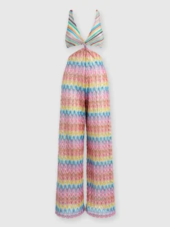 Cotton-blend patchwork jumpsuit with cut-out details