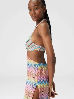 Cotton-blend patchwork jumpsuit with cut-out details