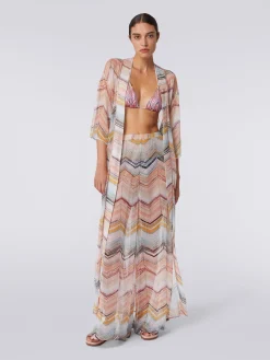 Cover up trousers in zigzag viscose blend with lurex