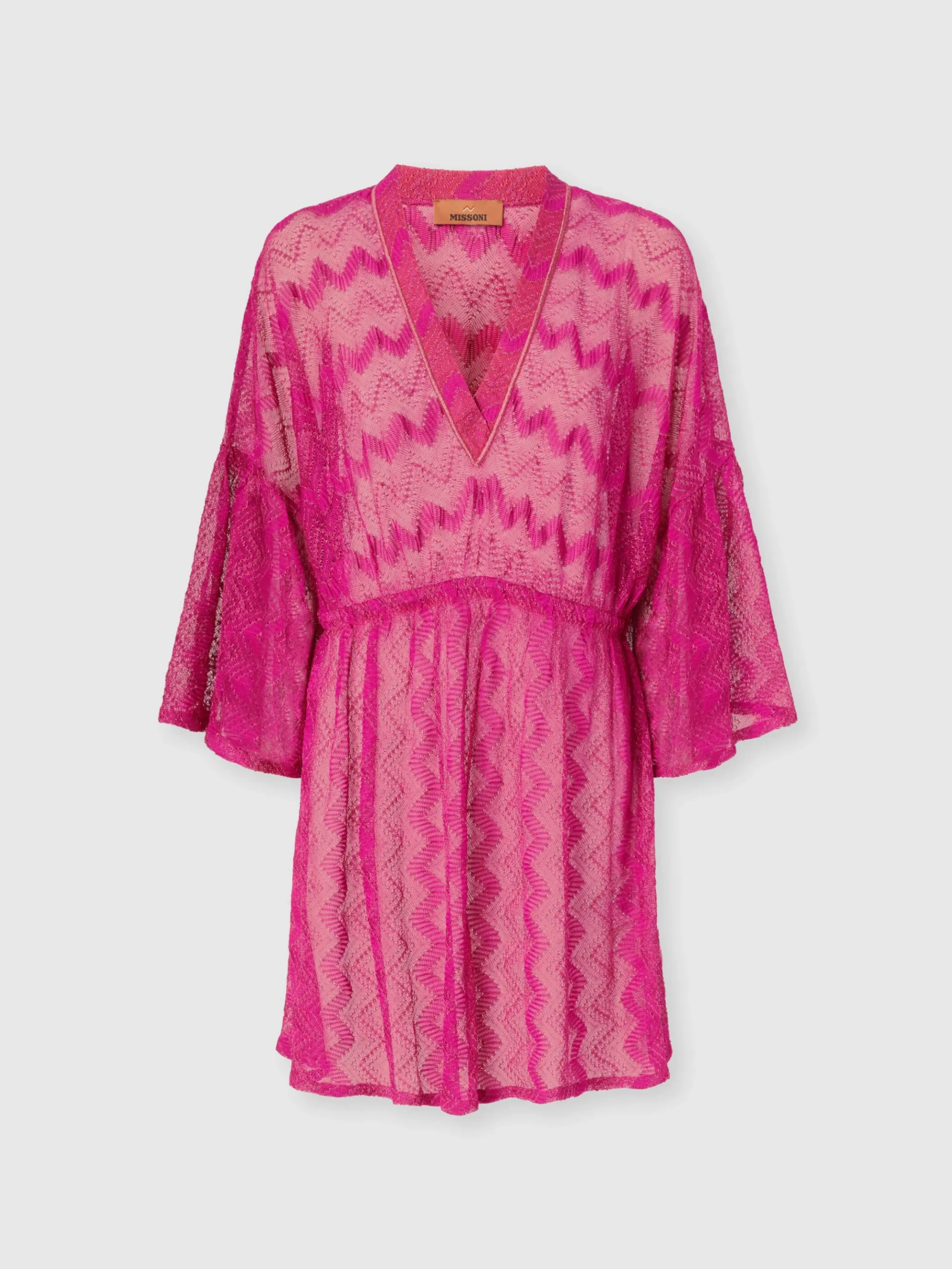 Cover-up dress in zig zag lamé viscose with wide sleeves