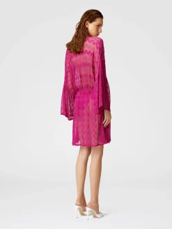 Cover-up dress in zig zag lamé viscose with wide sleeves