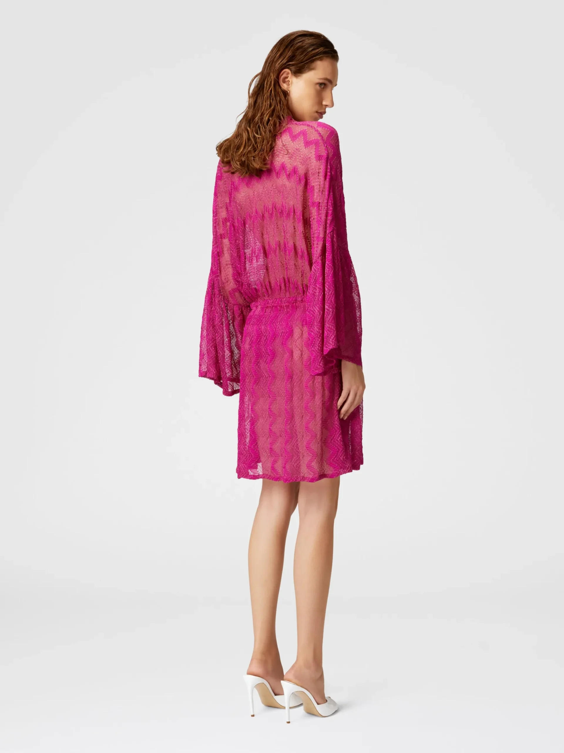 Cover-up dress in zig zag lamé viscose with wide sleeves