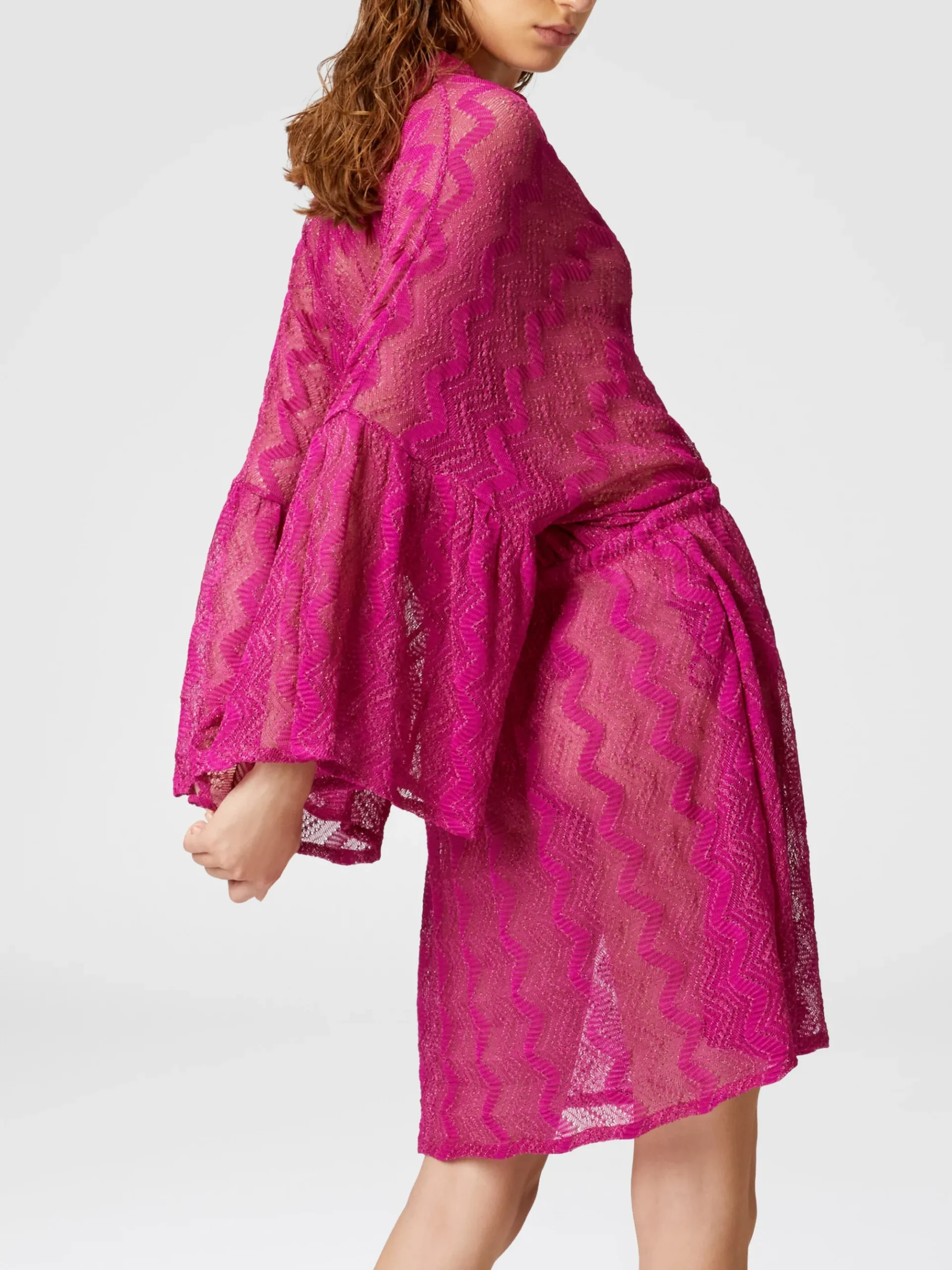 Cover-up dress in zig zag lamé viscose with wide sleeves