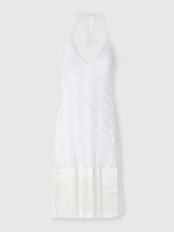 Cover-up dress in zig zag lamé viscose with fringes