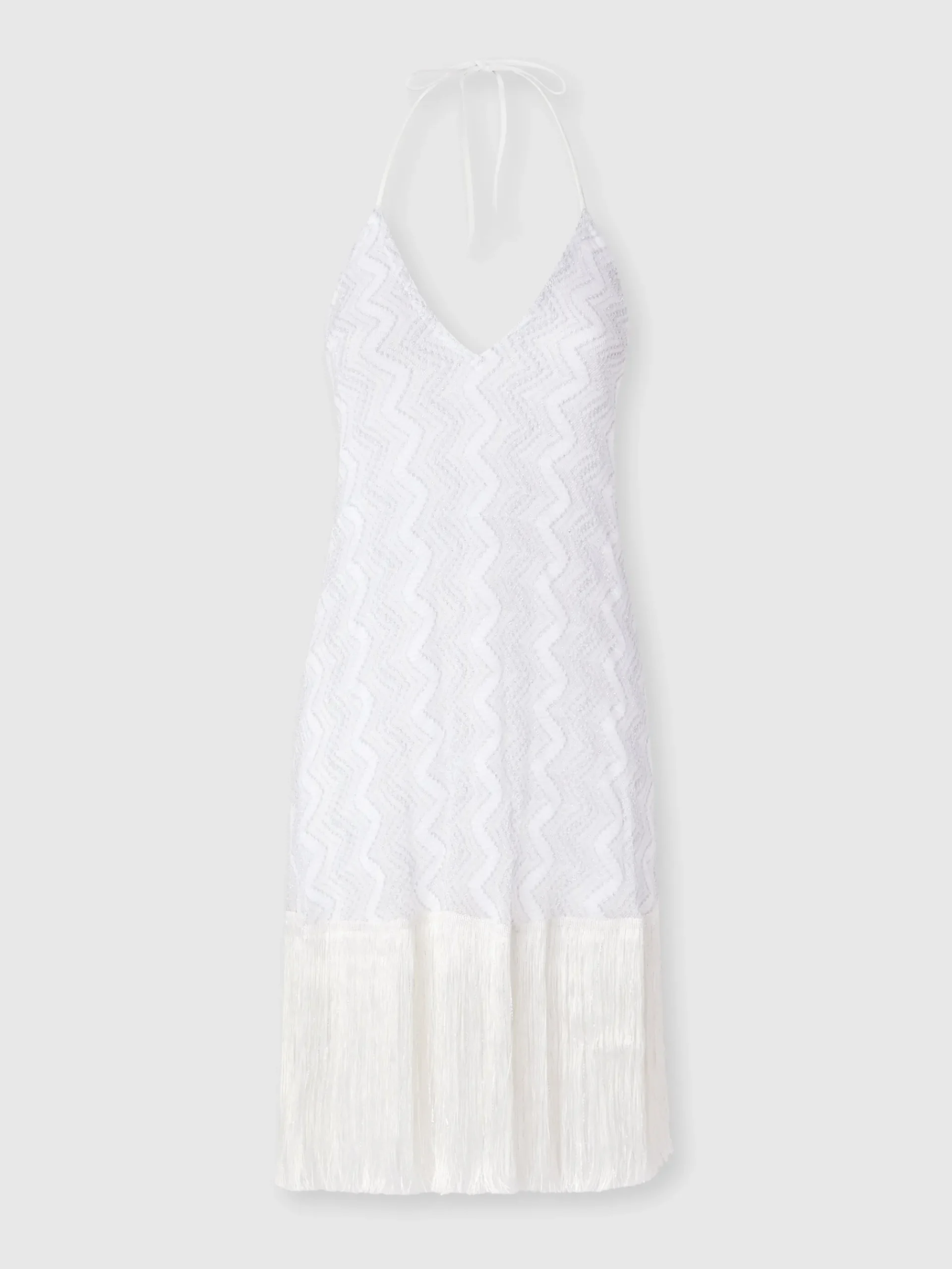 Cover-up dress in zig zag lamé viscose with fringes