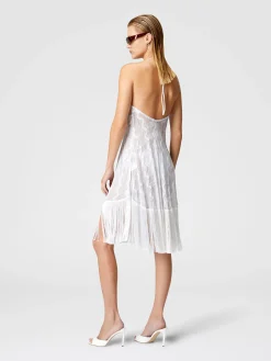 Cover-up dress in zig zag lamé viscose with fringes