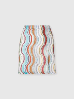 Cover-up miniskirt with lamé wave motif and slit