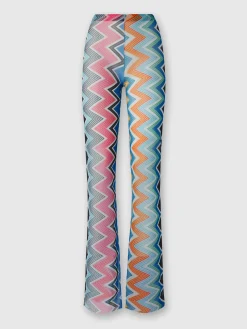Cover-up trousers in zigzag print tulle