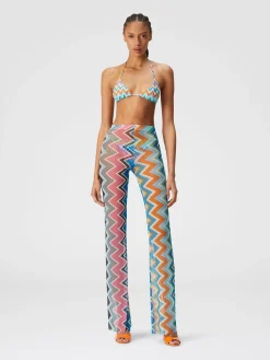 Cover-up trousers in zigzag print tulle