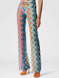 Cover-up trousers in zigzag print tulle