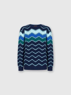 Crew-neck pullover with macro zigzag and mélange details