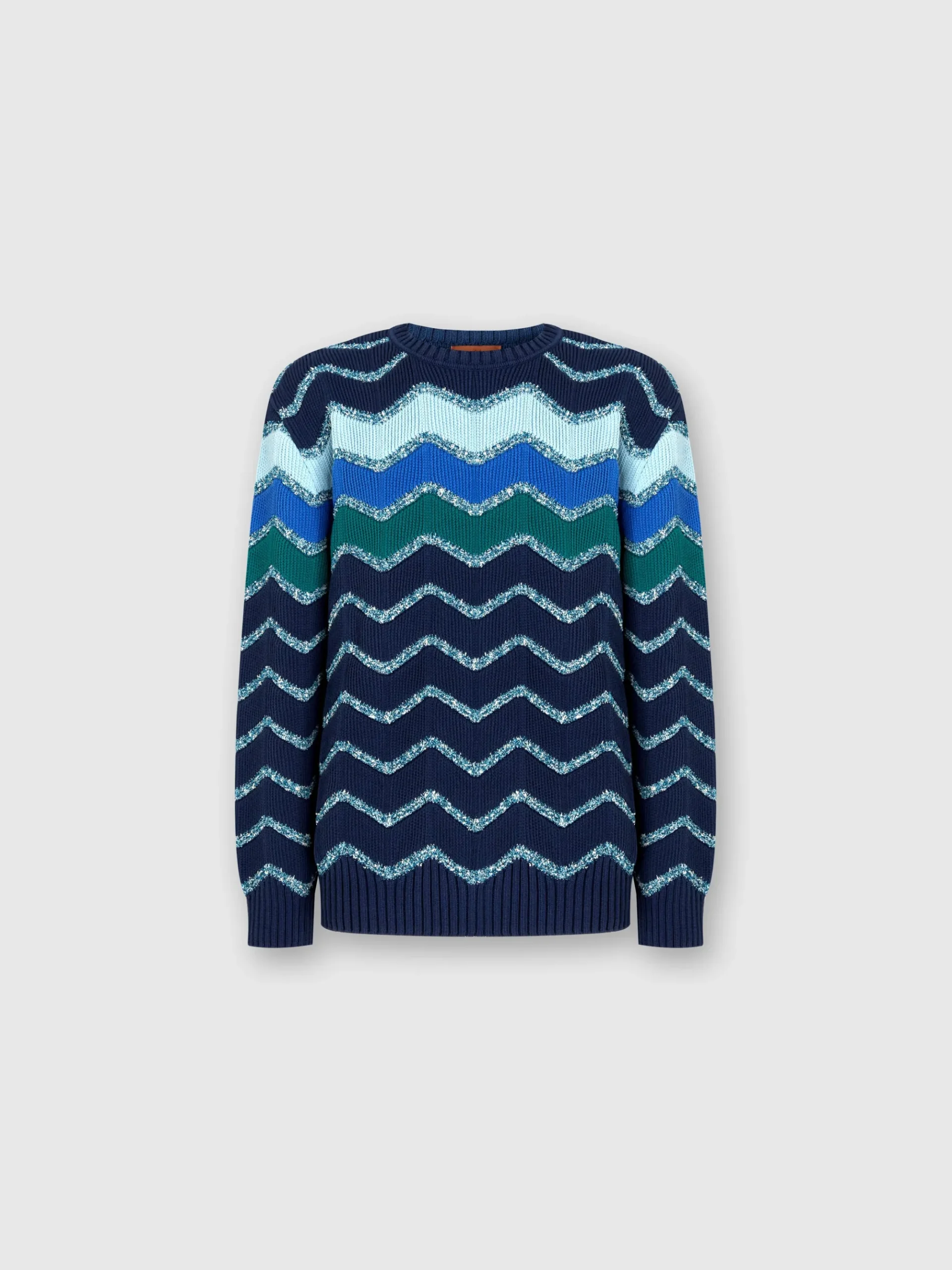 Crew-neck pullover with macro zigzag and mélange details