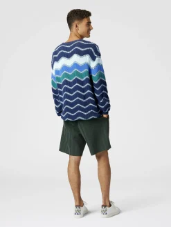 Crew-neck pullover with macro zigzag and mélange details