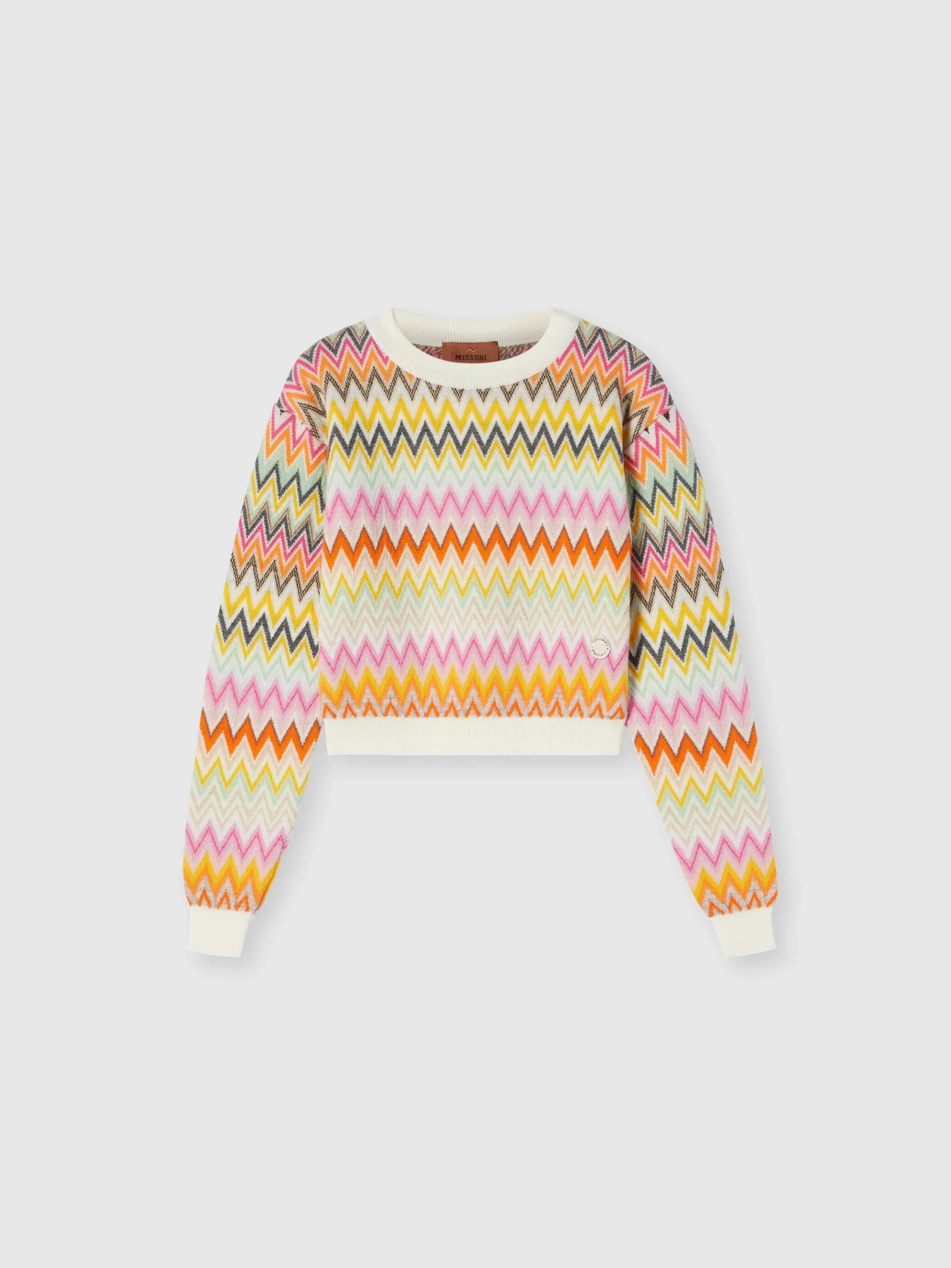 Crewneck sweater in zigzag wool knit