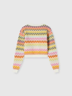 Crewneck sweater in zigzag wool knit