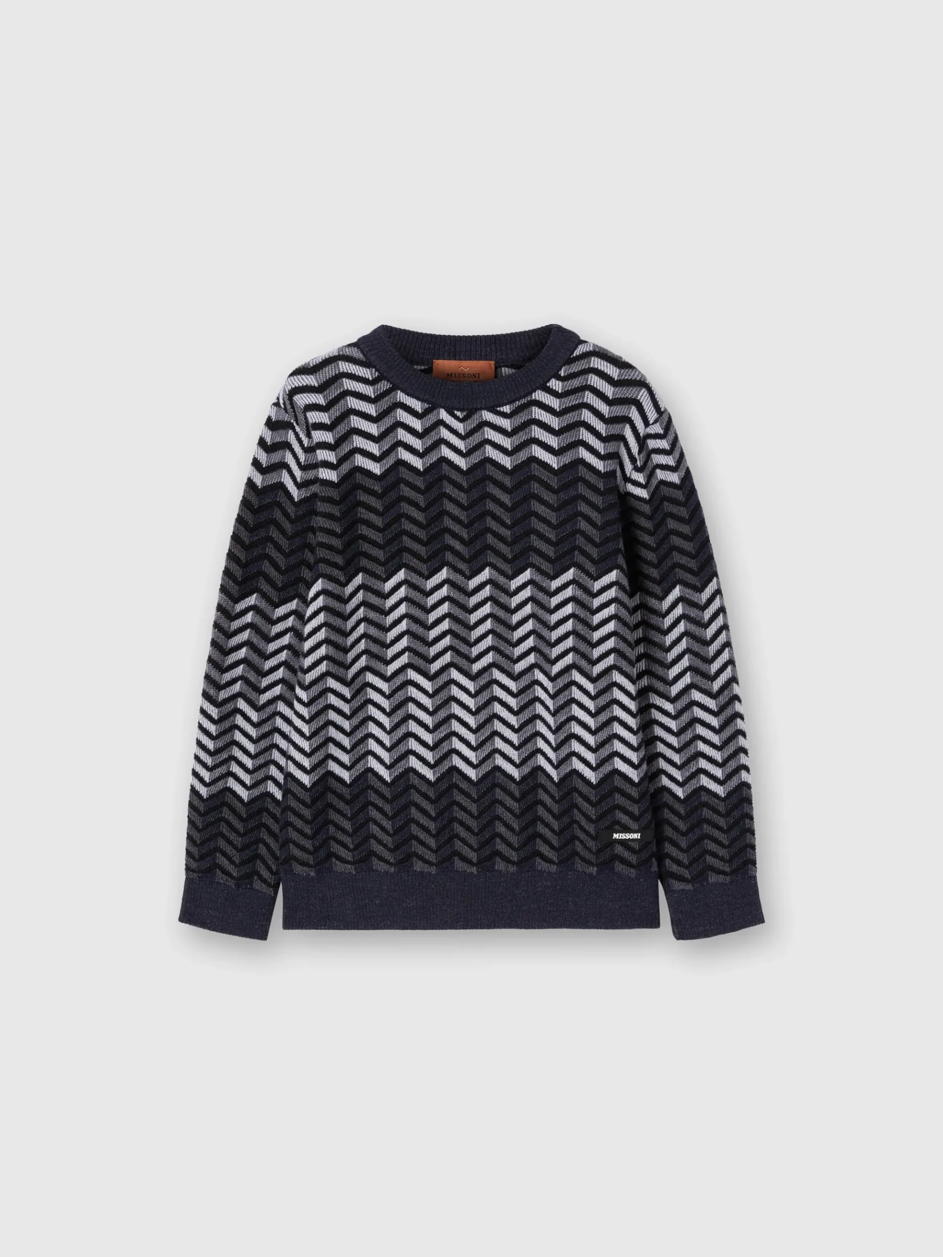 Crewneck sweater in zigzag virgin wool