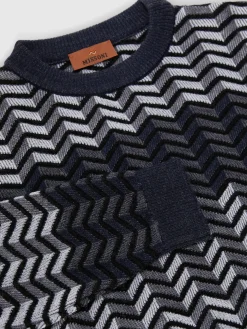 Crewneck sweater in zigzag virgin wool