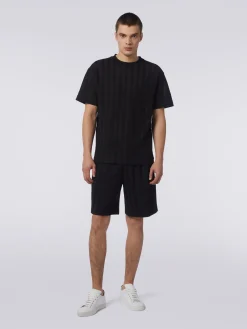 Crew-neck T-shirt in chevron viscose and cotton