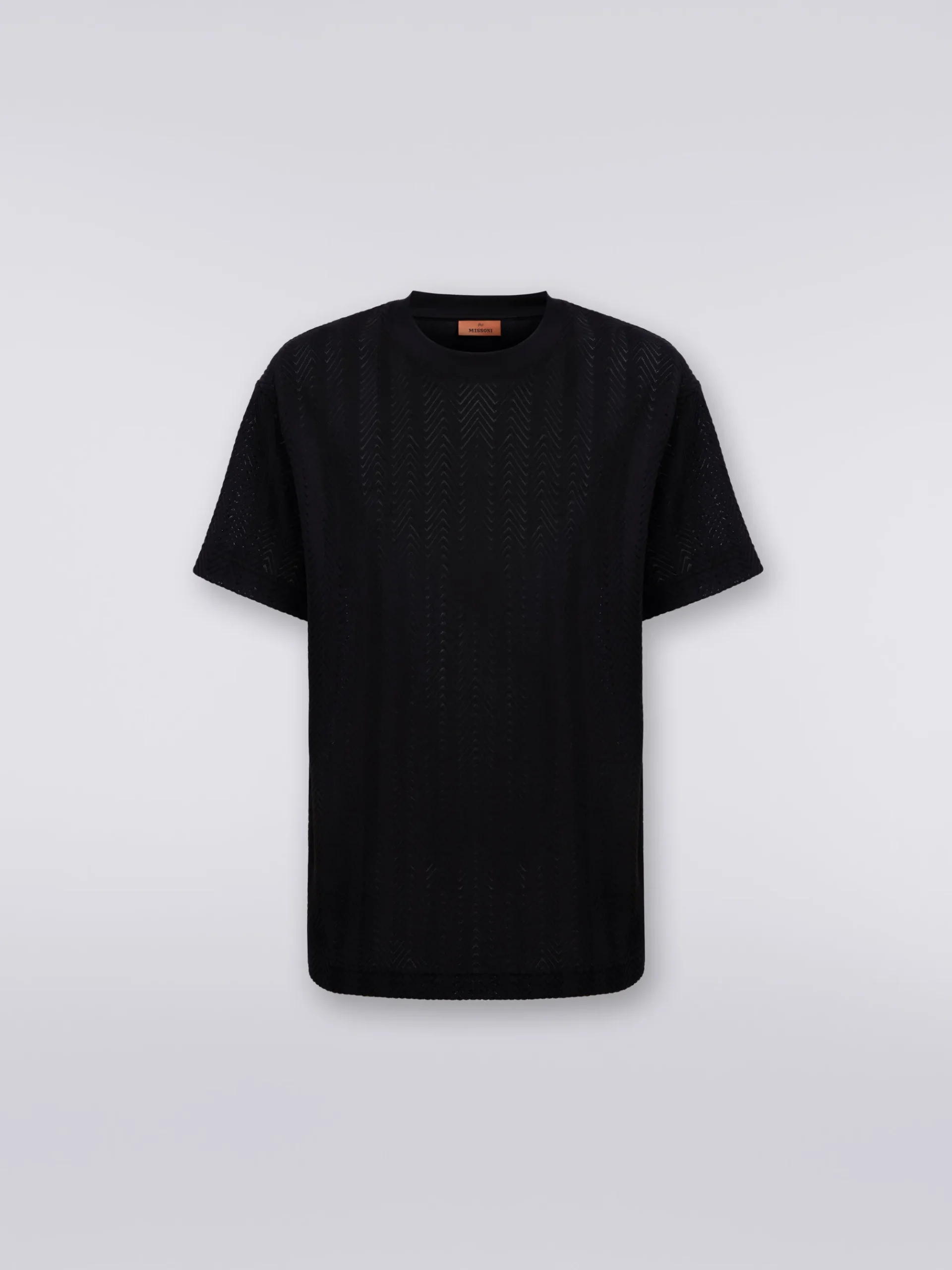 Crew-neck T-shirt in chevron viscose and cotton