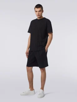Crew-neck T-shirt in chevron viscose and cotton
