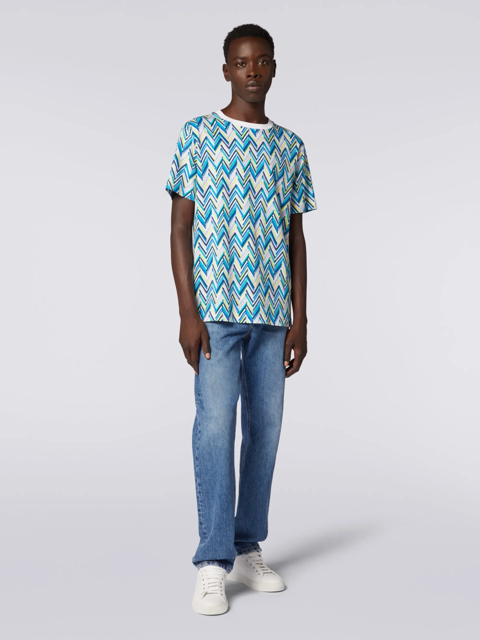 Crew-neck T-shirt in cotton with zigzag print
