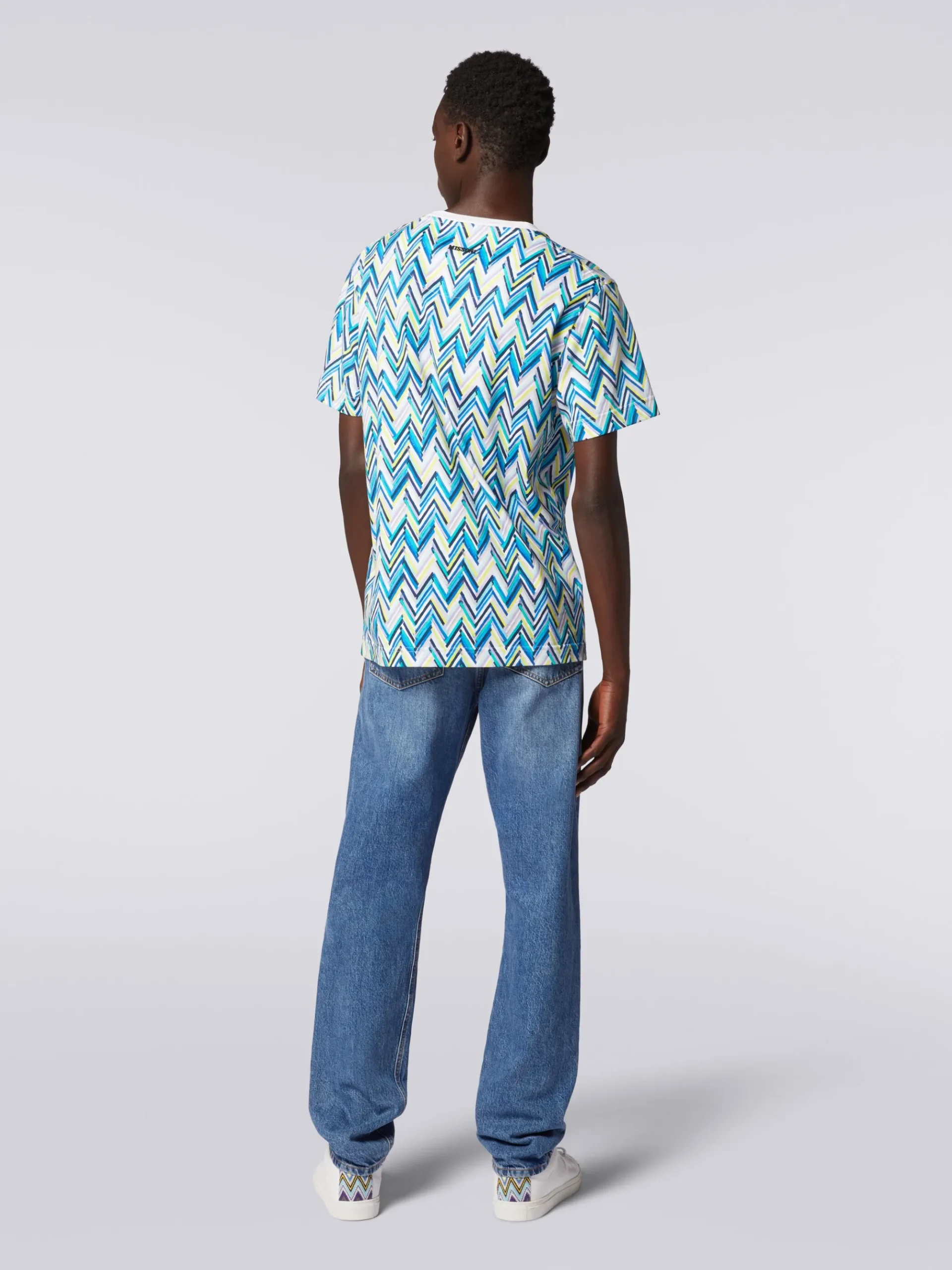 Crew-neck T-shirt in cotton with zigzag print