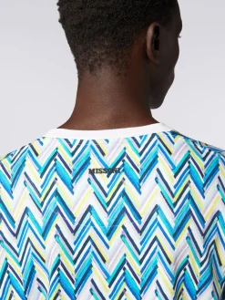 Crew-neck T-shirt in cotton with zigzag print