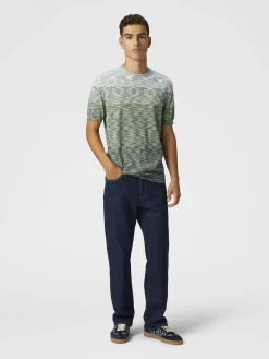 Crewneck T-shirt in dégradé slub cotton