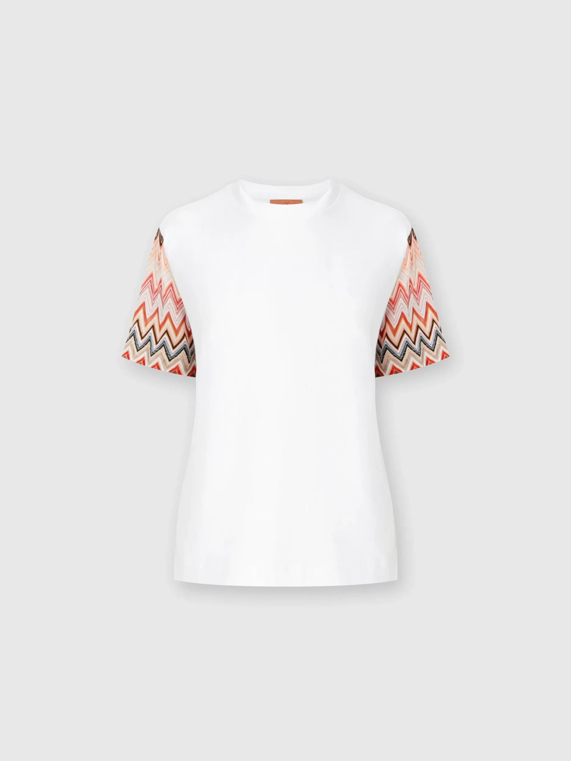 Crewneck T-shirt with zig zag knit sleeves
