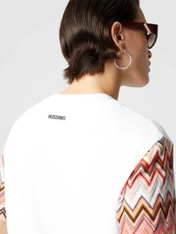 Crewneck T-shirt with zig zag knit sleeves
