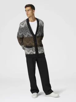 Crochet knit cardigan with macro zigzag and pockets
