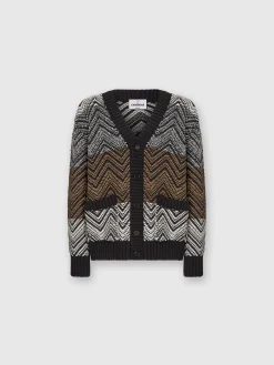 Crochet knit cardigan with macro zigzag and pockets