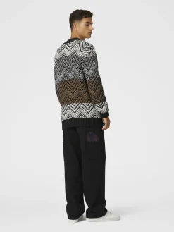 Crochet knit cardigan with macro zigzag and pockets