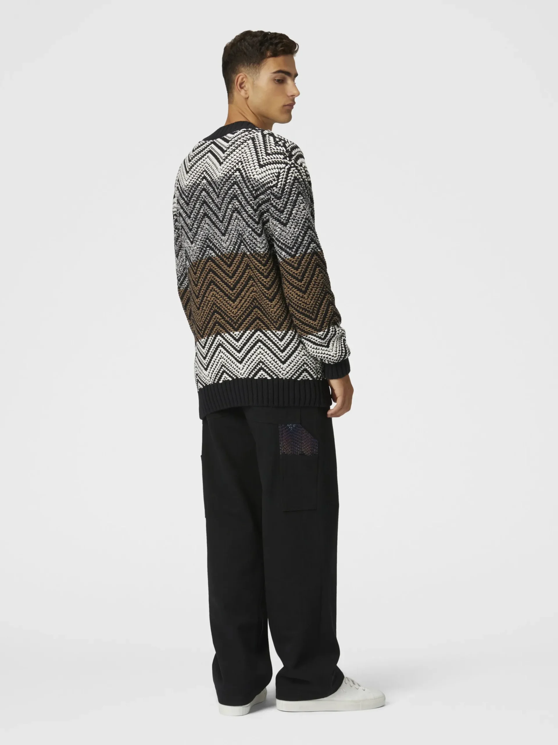 Crochet knit cardigan with macro zigzag and pockets