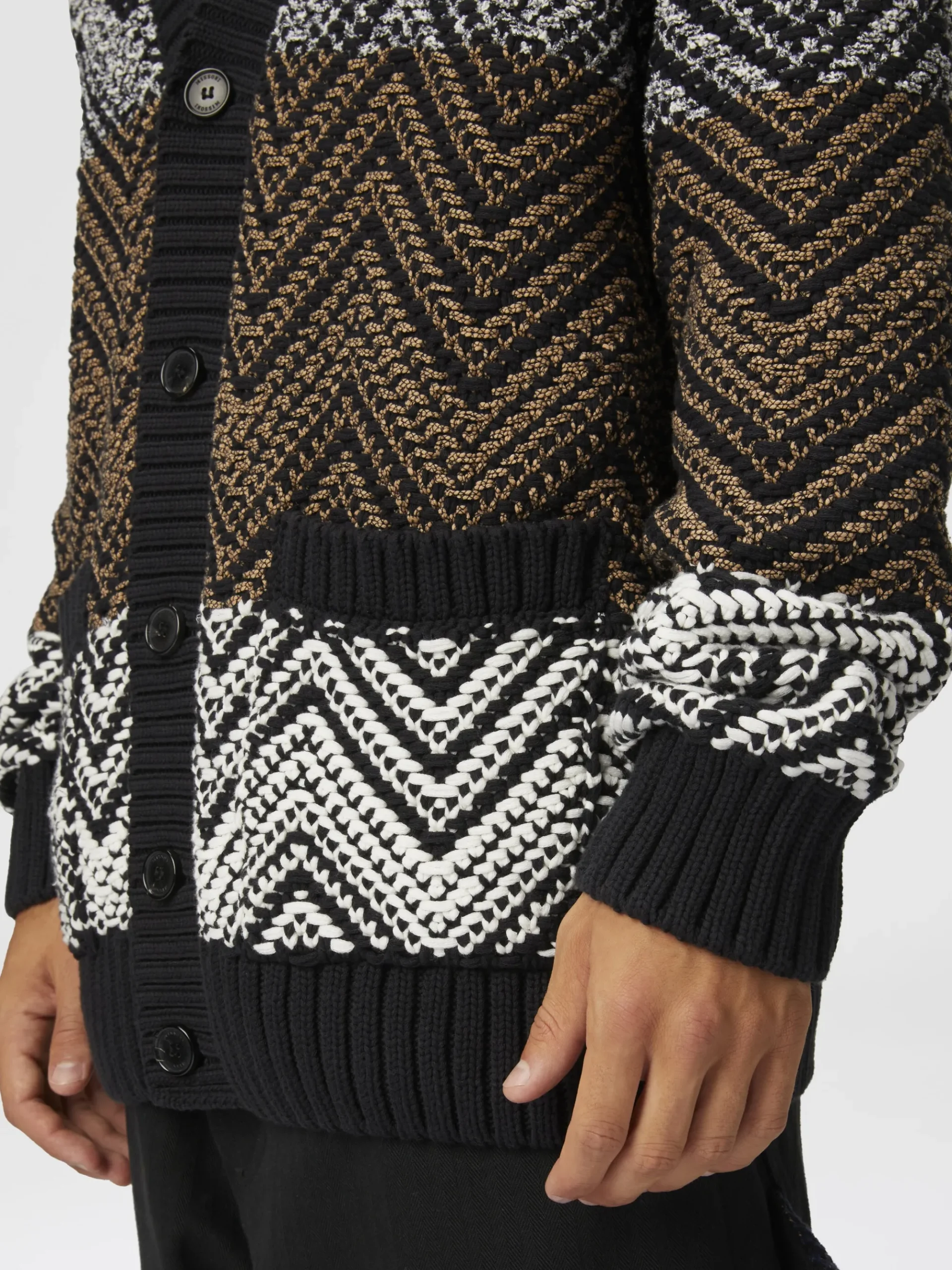 Crochet knit cardigan with macro zigzag and pockets