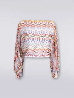 Crochet long-sleeved top with lurex