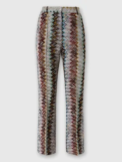 Cropped trousers with lamé slub zigzag motif