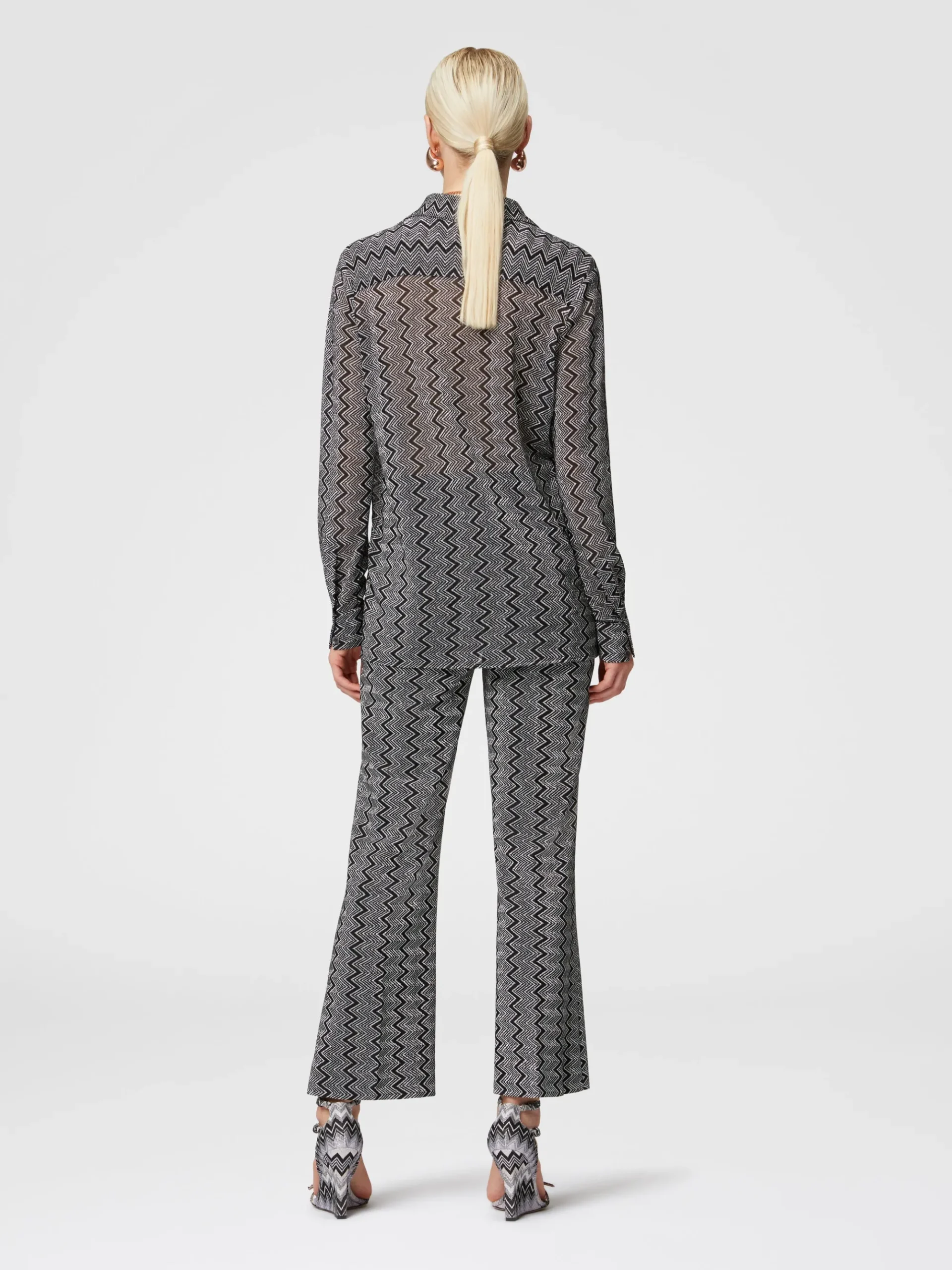 Cropped trousers with zig zag lamé motif