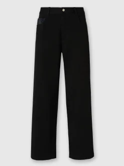 Denim cargo trousers with chevron knit inserts